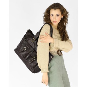 11B. Praktische Handtasche Schultertasche für Damen im Schwarz & Braun aus echtem italienischen Leder